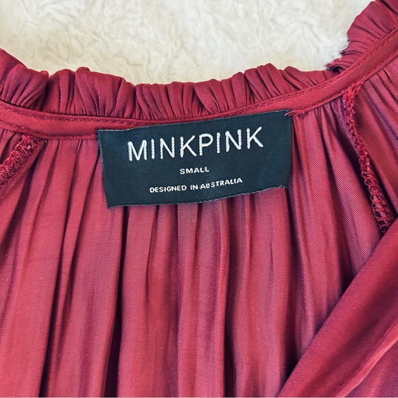 Minkpink Drawstring-Waist Peasant Dress Wine Women’s Sz S Festive Fall Romance - Picture 8 of 15